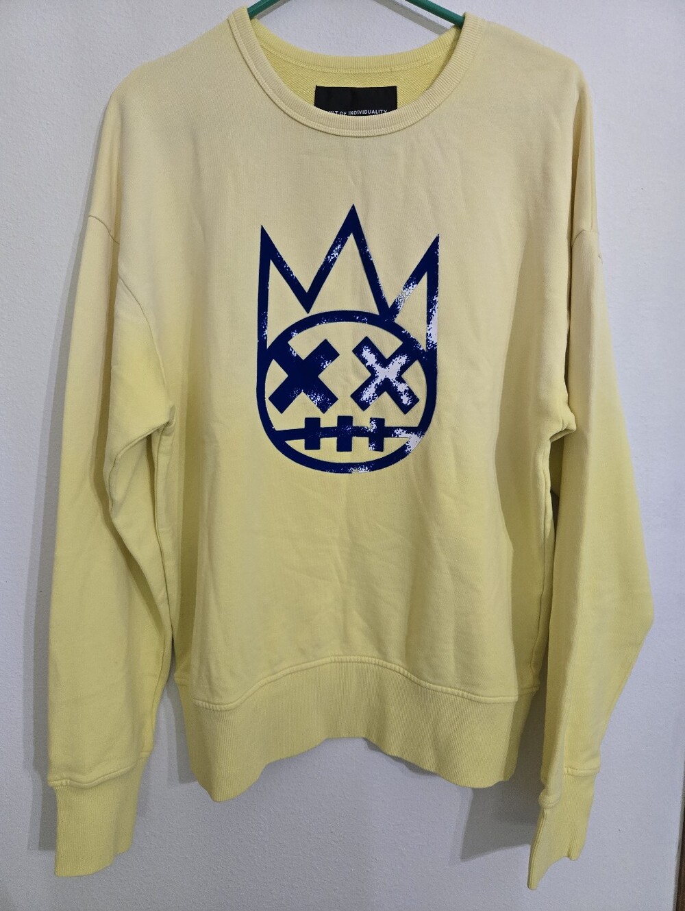 Cult of Individuality Pale Yellow Crewneck with Navy Graphic